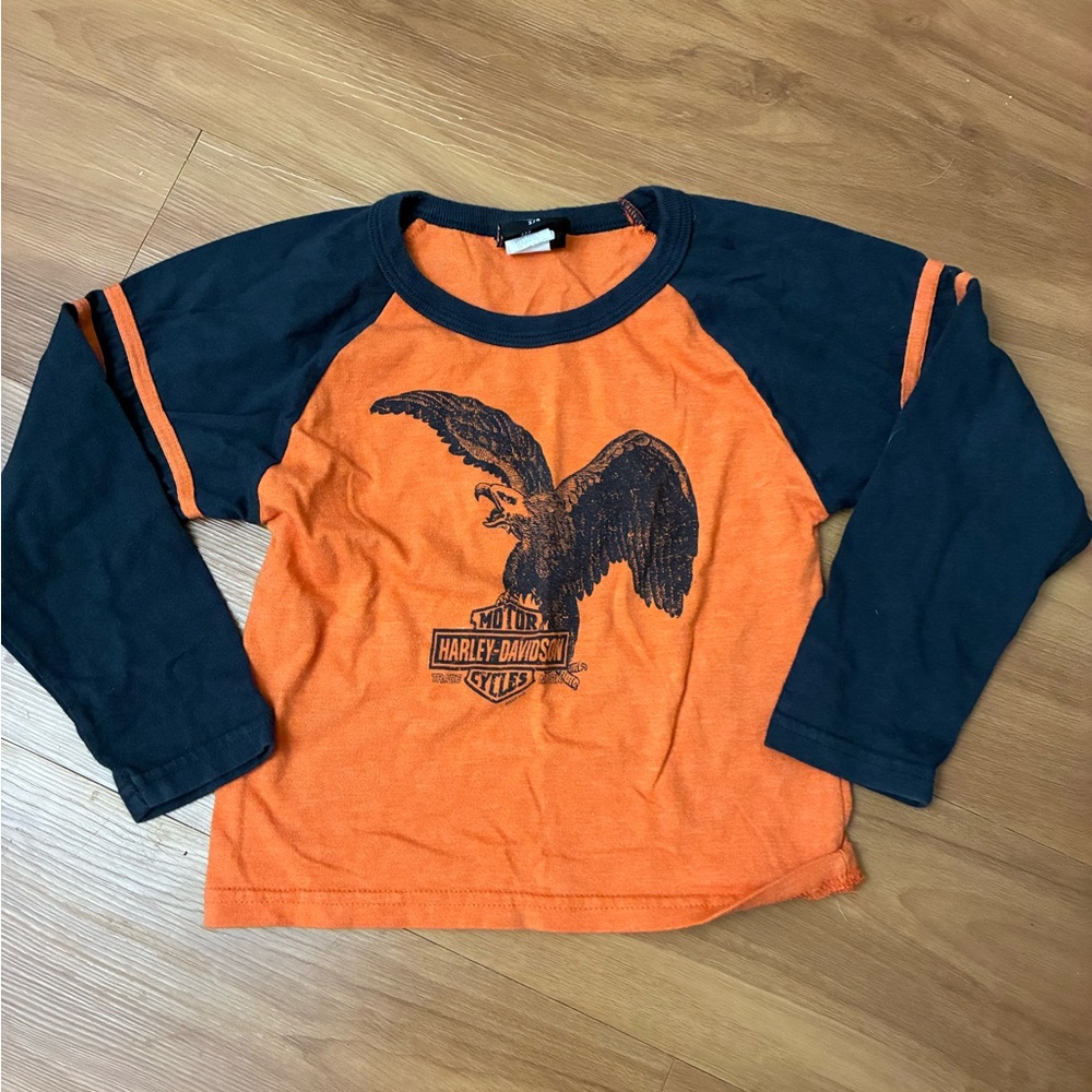 Harley-Davidson Kids' Y2K Orange & Black Eagle Raglan Tee
